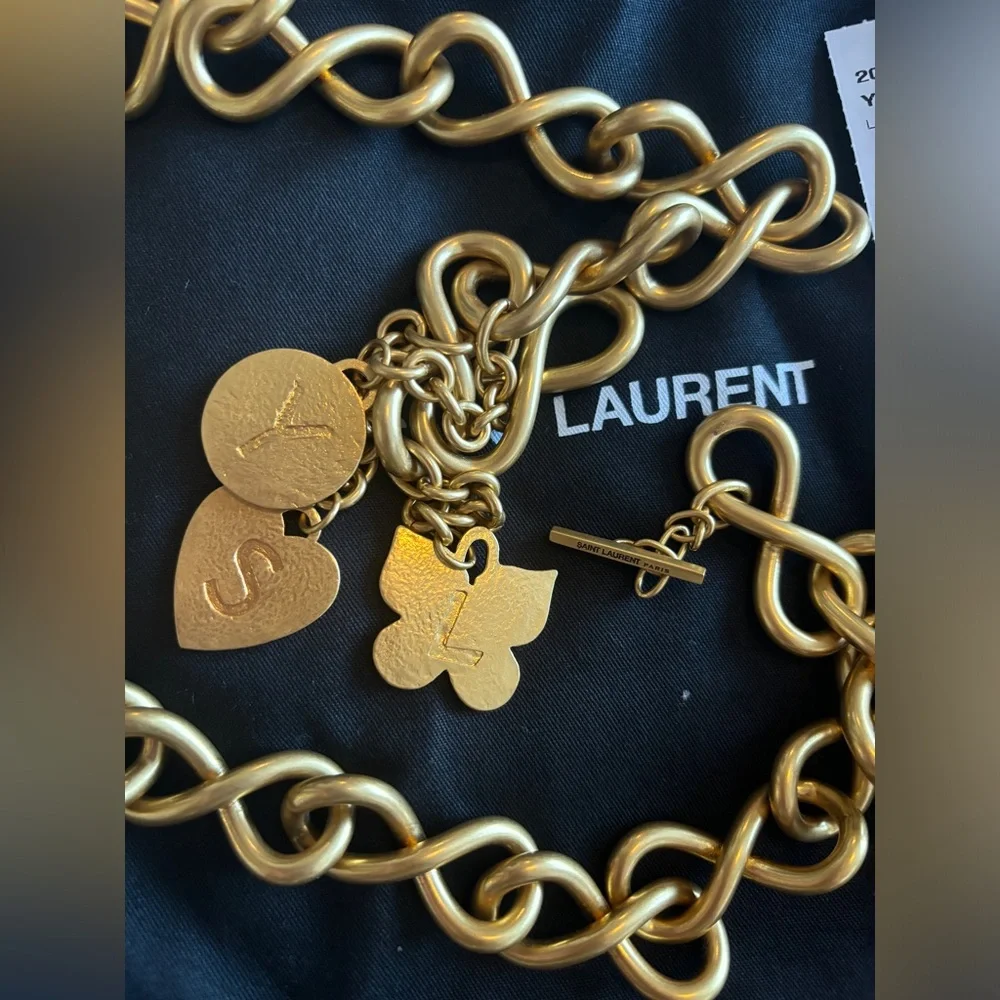 NWT • SAINT LAURENT • Chain Infinity Charm Belt • Gold • Size 85 • Luxury
